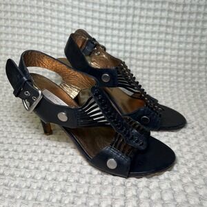 Cynthia Vincent Vintage Black Leather Strappy Heeled Sandals Women's Size 7